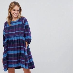 Monki purple and blue plaid mini dress